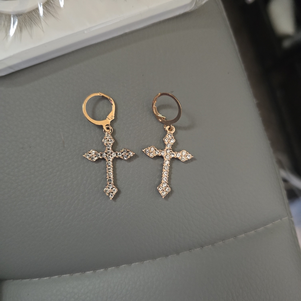 Source Unknown Gold and Silver Cross Earrings
